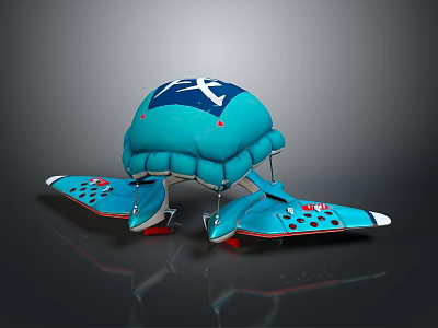 Blue Innovative Device With Umbrella Shaped Canopy White Logo And Red Accents 3d model