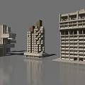 Gray Architectural Model With Complex Cross Beams Columns And High Rise Structures 3d model