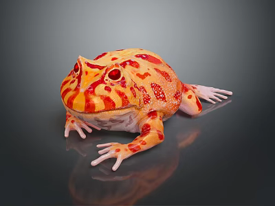 Bright Orange And Red Spotted Reptile Resting On Glossy Smooth Surface With Reflection 3d model