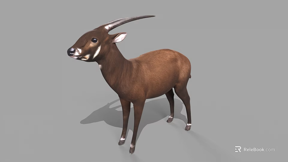 Brown Antelope With Long Horns White Ears And Legs Standing On Gray Background 3d model 