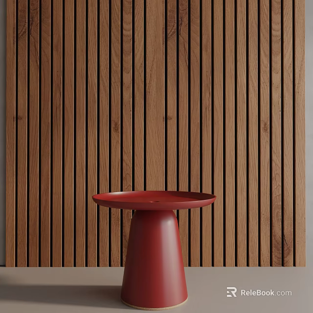 Modern Red Side Table With Round Top And Wooden Slat Wall Background 3d model