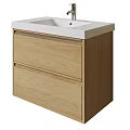 Wooden Bathroom Vanity With Two Drawers White Countertop And Built-in White Sink