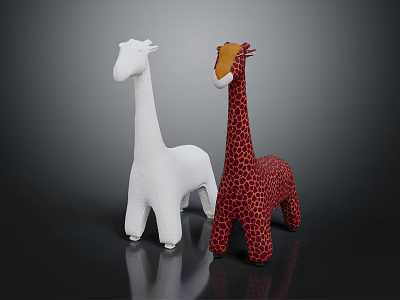 Two Giraffe Plush Stuffed Toys White And Red Spotted Design 3d model