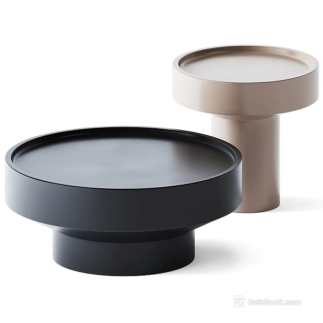 Modern Round Coffee Tables With Black And Beige Cylindrical Base Design 3d model