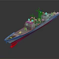 Military Naval Warship With Gray Hull Red Bottom And Radar Antennas