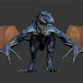 Blue Pterosaur Dinosaur 3D Model With Brown Wings And Sharp Claws