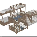 Wooden Bunk Beds With Various Designs Ladder And Double Decker Structure 3d model