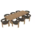 Modern Wooden Dining Table Set With Upholstered Armchairs And Natural Frame