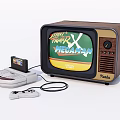 Vintage Retro TV with Wooden Case Game Console and Street Fighter X Mega Man