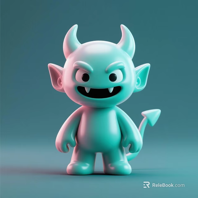Mint Green Devil Themed Doll With Horns Pointed Ears Tail And Playful Expression 3d model