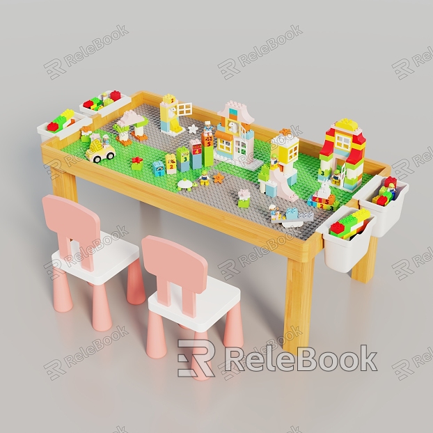 Children's Building Blocks Table Multifunctional Commercial Baby Game Table Assembled Educational Toy Table Space Solid Wood Gaza Plate model