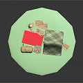 Cozy Household Items Arrangement With Plaid Blanket Wooden Boxes Red Mat And Container