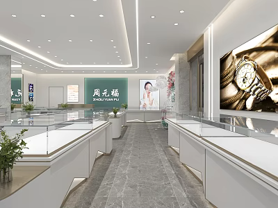 Luxury Jewelry Store Interior With Glass Display Cases And Elegant Lighting 3d model