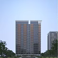 Modern High Rise Residential Building With Glass Curtain Wall Balconies Trees And Urban Background
