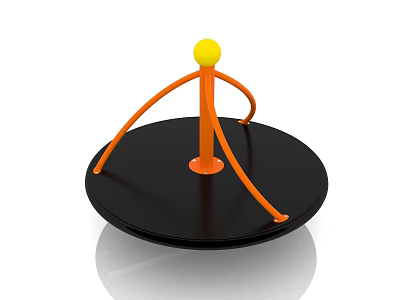 Outdoor Playground Spinning Equipment with Black Circular Base Orange Supports and Yellow Ball for Kids 3d model