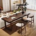 Modern Living Room Wooden Table And Chairs Set With Laptop Magazines And Decor