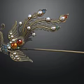 Exquisite Phoenix Shaped Hairpin Decorated With Colorful Gemstones And Pearls