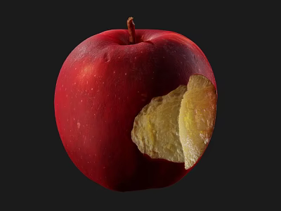 Fresh Red Apple With Bitten Part Showing Juicy Yellow Flesh Against Dark Background 3d model
