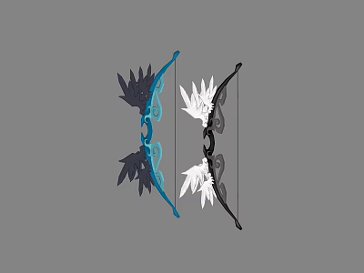 Decorative Bow Weapon With Blue And Black Design And Feather Accents For Archery Use 3d model