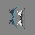 Decorative Bow Weapon With Blue And Black Design And Feather Accents For Archery Use