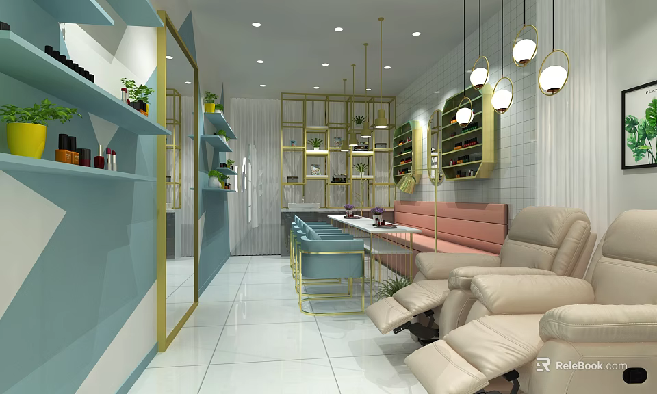 Modern Luxury Beauty Hair Salon With Comfortable Chairs Mirrors And Elegant Lighting 3d model 