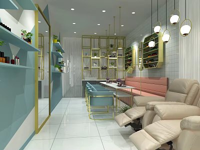 Modern Luxury Beauty Hair Salon With Comfortable Chairs Mirrors And Elegant Lighting 3d model