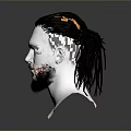3D Character Head Model Featuring Dreadlock Hairstyle Bearded Male Face White Neck Gray Background