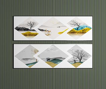 Modern landscape painting long strip decorative painting 3d model