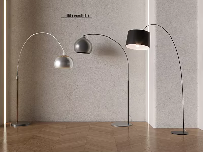 Modern Arc Floor Lamps With Black And Silver Shades In Minimalist Interior 3d model