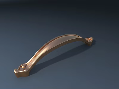 Elegant Golden Metal Cabinet Handle With Curved Design And Decorative Ends 3d model