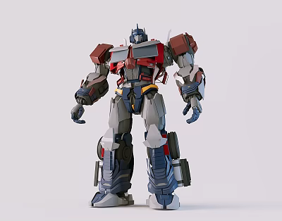 Highly Detailed Transformers Robot Toy Figure Featuring Red Blue Gray Mechanical Armor And Standing Stance 3d model