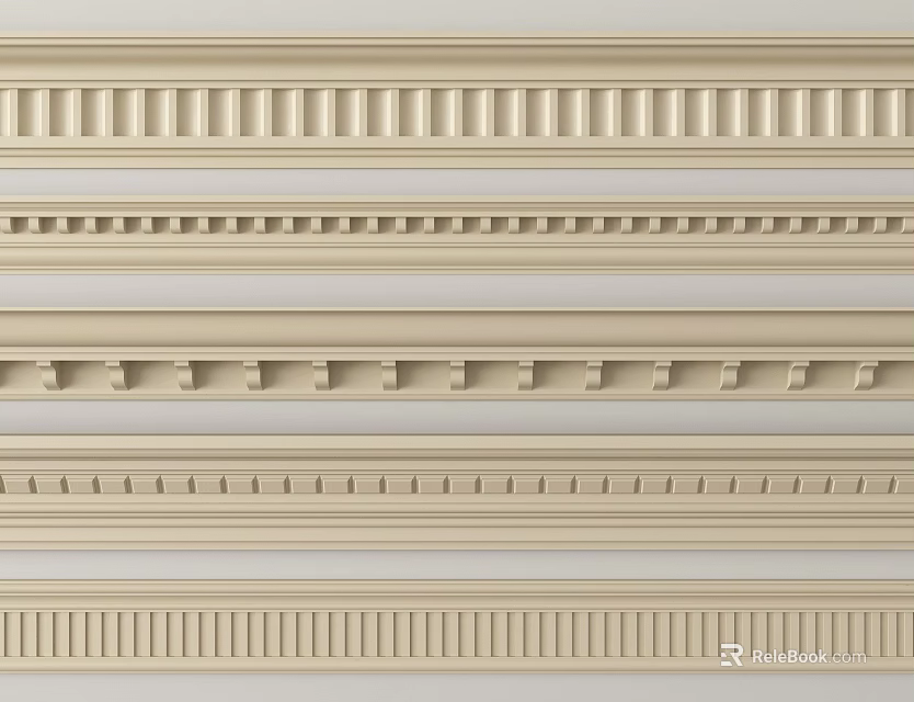 Elegant Crown Molding Styles With Various Decorative Patterns For Interior Decoration 3d model 