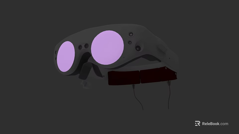 Commercial Head Mounted Device with Purple Lenses Control Buttons and Red Strap for Business Use 3d model 