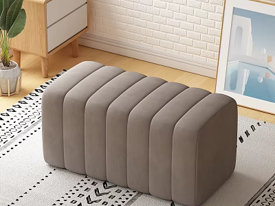 Grey Padded Shoe Bench With Vertical Stripe Design For Home Entryway 3d model