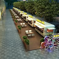 SEVENTH CAFE Food Truck Outdoor Seating Area With Decorative Lights And Trees