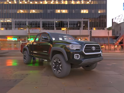 Black Toyota Pickup Truck With Off Road Wheels On Urban Street 3d model