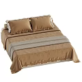 Modern Double Bed With White And Brown Bedding Striped Blankets And Pillows