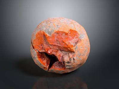 Natural Orange Gray Stone Sphere With Cracked Textured Surface Design Decor 3d model