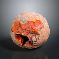Natural Orange Gray Stone Sphere With Cracked Textured Surface Design Decor
