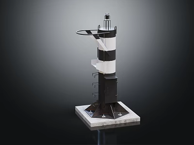 Modern Decorative Lighthouse Model With Black White Stripes Square Base Top Structure And Extending Platform 3d model