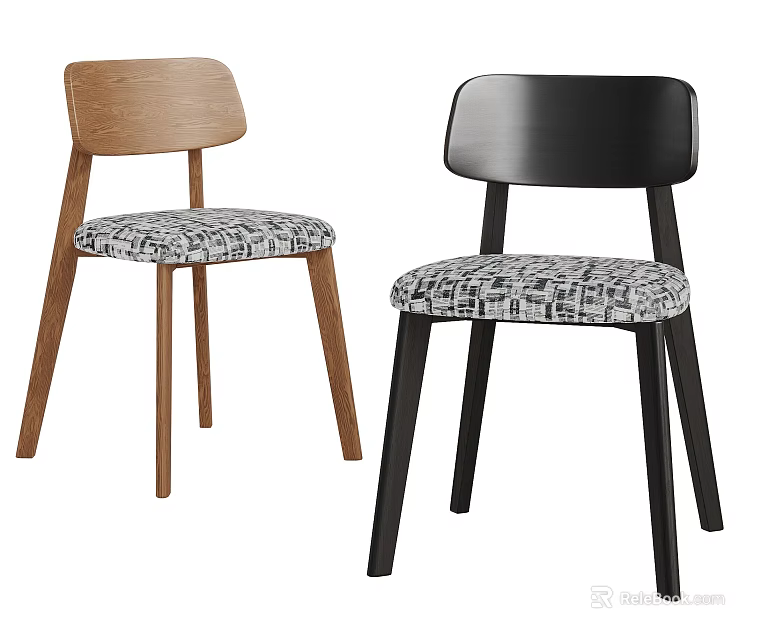 Modern Dining Chairs With Wooden And Black Frames Patterned Upholstered Seats 3d model