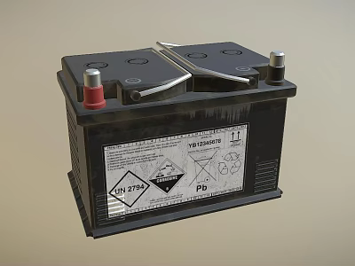 Lead Acid Battery With Red Silver Terminals And Recycling Warning Labels 3d model