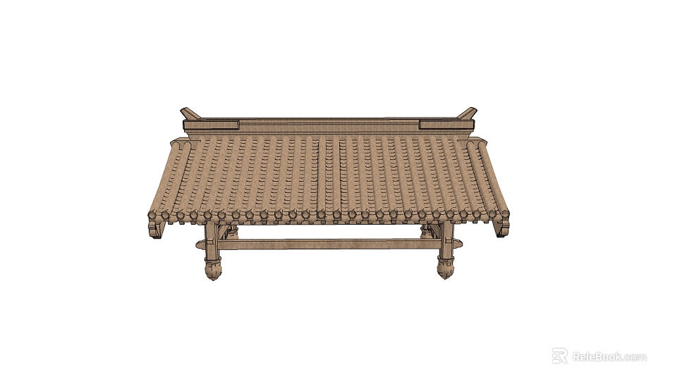 Traditional Architectural Component Wooden Structure With Tiled Roof And Supporting Pillars 3d model 
