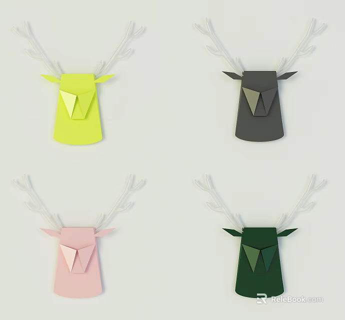 Origami Style Deer Head Shaped Decorative Wall Lamps In Multiple Colors 3d model 