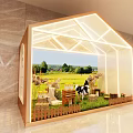 House Shaped Display Frame With Rural Scene Cows Windmill Wooden House And Person Photographing
