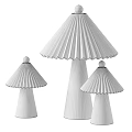Three Modern Minimalist Table Lamps With Pleated White Shades And Walnut Wood Bases