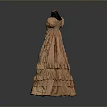 Elegant Vintage Orange Dress With Square Neckline Puffed Sleeves And Layered Ruffled Skirt