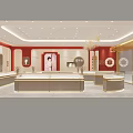 Laomiao Gold Jewelry Store With Red Curtain Facade And Glass Display Cases