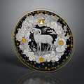 Intricate Circular Sculpture Carving Featuring Ram Stars Clouds And Golden Border