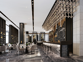 New Chinese Leisure Area Hotel Lobby Bar 3d model